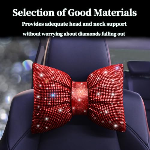 Women's Neck Pillow for Car Seat Bling Headrest Red Bling Accessories Auto Headrest Cushion Rhinestone Head and Neck Rest Cushion Crystal Diamon Red 2Pcs - color: Red