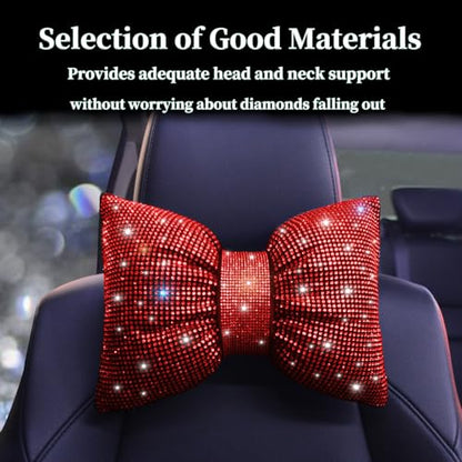 Women's Neck Pillow for Car Seat Bling Headrest Red Bling Accessories Auto Headrest Cushion Rhinestone Head and Neck Rest Cushion Crystal Diamon Red 2Pcs - color: Red