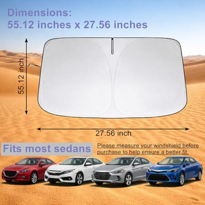 Car Windshield Sun Shade, Helps Keep Interior Cooler & Improve Comfort, Reinforced Edges & Flexible Frame, Foldable Design for Daily Use & Long Parking, Suitable for Most Sedans - size: 55 x 27 in