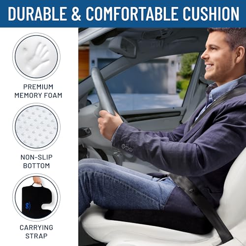 Everlasting Comfort Car Seat Cushion for Driving - Wedge Car Cushion for Office, Travel, Gaming Chair Memory Foam Driver Booster for Short People, Non-Slip, Washable Cover, Back & Sciatica Relief - size: Medium