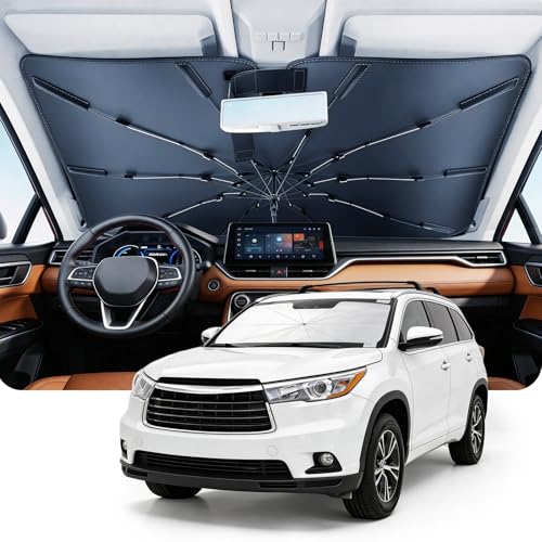 DMJN Umbrella Windshield Sun Shade for Toyota Highlander (2020-2026), Car Sunshade for Front Windshield [Nano Ice-Crystal Coatings] UPF50+ Heat & UV Block, Protect Interior & Keep Cooler - size: For | Toyota Highlander (2020-2026)