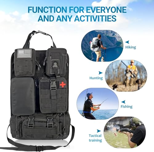 Z8 Tactical Seat Back Organizer, Universal Car Seat Back Cover with 5 Mole Bags in Different Sizes, Universal Fits All Vehicles - color: Black/waterproof bag
