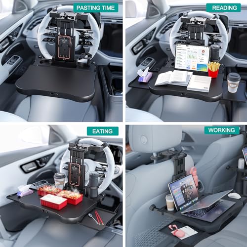 Car Steering Wheel Tray Back Seat Tray,Extension Steering Wheel Desk Car Food Eating Tray Table,Car Laptop Desk with Phone/Tablet/Cup Holder for SUVs,Trucks & Vans - size: 17.7"*25.6"