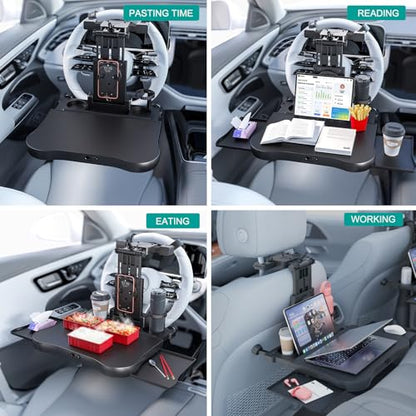 Car Steering Wheel Tray Back Seat Tray,Extension Steering Wheel Desk Car Food Eating Tray Table,Car Laptop Desk with Phone/Tablet/Cup Holder for SUVs,Trucks & Vans - size: 17.7"*25.6"