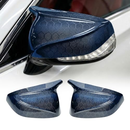 Real Carbon Fiber Side Mirror Covers Compatible with Infiniti Q50 Q50S (2014-2024), Q60 (2017-2022), Q70 (2014-2019) - Horn Style Replacement Housing Caps (Blue Honeycomb Carbon Fiber) - style: Blue Honeycomb Carbon Fiber