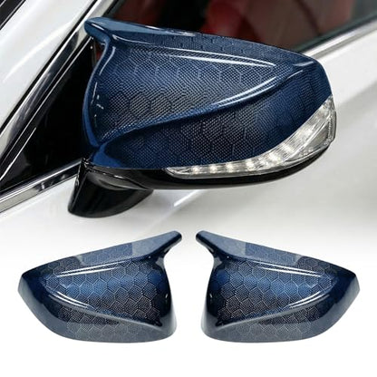Real Carbon Fiber Side Mirror Covers Compatible with Infiniti Q50 Q50S (2014-2024), Q60 (2017-2022), Q70 (2014-2019) - Horn Style Replacement Housing Caps (Blue Honeycomb Carbon Fiber) - style: Blue Honeycomb Carbon Fiber