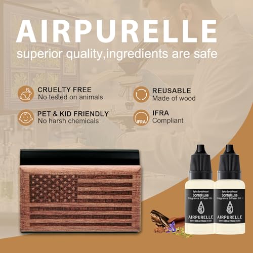 AirPurelle Car Air Freshener with Metal Clip Wood Air Freshener, 100 Days Long Lasting Spicy Sandalwood Scent, Includes 2x 10ML Refills, 0.68 FL OZ, Made in USA, Car Auto Accessories - size: 0.68 Ounce (Pack of 1)
