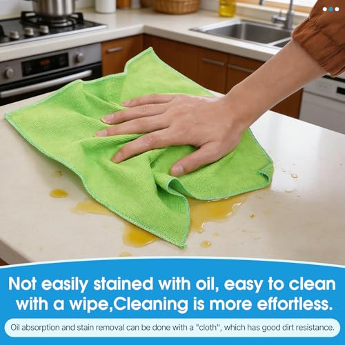 QYL Microfiber Cleaning Cloth,12 Pack Cleaning Rags, Cleaning Towels with 4 Color Assorted, 11.8"X11.8"(Green/Blue/Yellow/Pink)