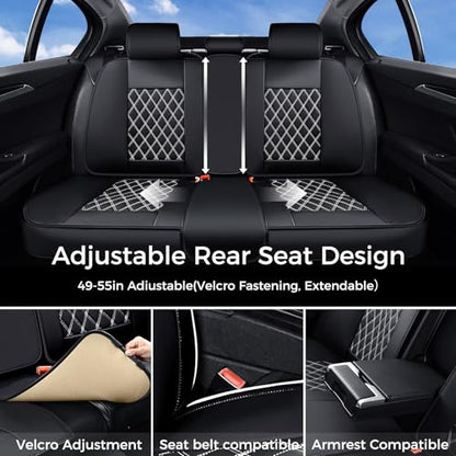 Huidasource Universal Car Seat Cover, Nappa Leather Car Seat Cover Set, Velcro Adjustable, Compatible with Airbags, Armrests, Child Seat, fit for Most Cars, Vans, Trucks, SUVs (Full Set/Black&White) - color: 01FS# Black & White01, size: 5pcs Full Set
