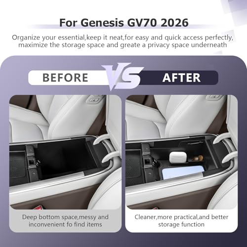 LUWU 2026 Genesis GV70 Center Console Organizer Compatible with Genesis GV70 2026 Accessories Armrest Console Storage Box Insert Tray Secondary Insert Tray ABS Material Coin Container Black - color: 2026 Genesis GV70