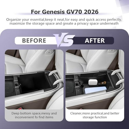 LUWU 2026 Genesis GV70 Center Console Organizer Compatible with Genesis GV70 2026 Accessories Armrest Console Storage Box Insert Tray Secondary Insert Tray ABS Material Coin Container Black - color: 2026 Genesis GV70