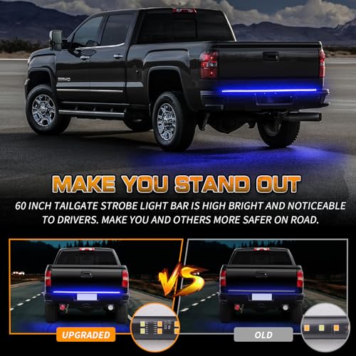 XRIDONSEN 60 inch Blue Emergency Lights Strip 360 LED Truck Tailgate Rear Window Police Firefighter Lights Strobe Flashing Warning Hazard Safety First Responder for Vehicles POV Pickup Trucks - color: Blue
