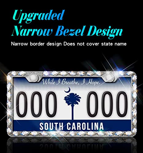 2 Pack Bling License Plate Frames for Women with High End Ribbon Gift Box,Rhinestone Sparkly Diamond License Plate Holder, Handcrafted Crystal Premium Stainless (White Gem) - color: white 2pcs