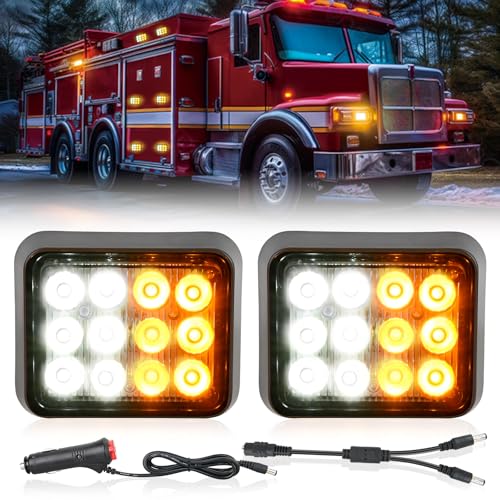 Nilight 12LED Magnetic Wireless Trailer Lights 2PCS Rechargeable Portable Hazard Beacon Warning Light Amber and White Emergency Strobe Light for Trucks Trailers Vehicles Cars Bus Surface Mount - color: 12LED Amber White