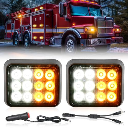 Nilight 12LED Magnetic Wireless Trailer Lights 2PCS Rechargeable Portable Hazard Beacon Warning Light Amber and White Emergency Strobe Light for Trucks Trailers Vehicles Cars Bus Surface Mount - color: 12LED Amber White