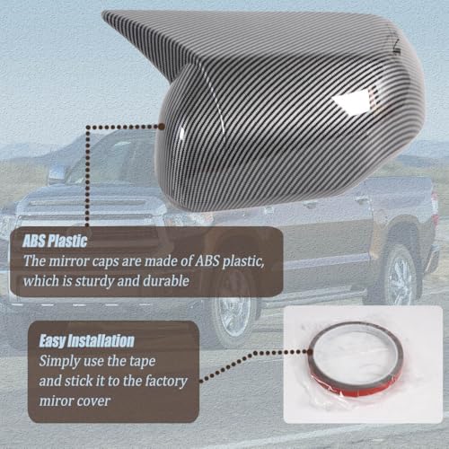 AUCERAMIC Stick-on Mirror Cover Caps Fit 2022-2024 for Toyota Tundra 2023-2024 for Sequoia 3.4L Door Side View Mirror Back Cover Cap Overlay (Carbon Fiber) - style: Carbon Fiber