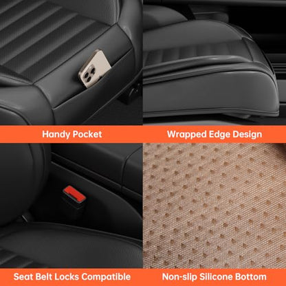 2 Pack Car Bottom Seat Cover, Luxury Leather Front Seat Covers, Breathable and Waterproof Automotive Bottom Seat Covers, Universal Anti-Slip Seat Covers Fit for Most Vehicles (Black, 2 PCS) - color: Black-2 PCS