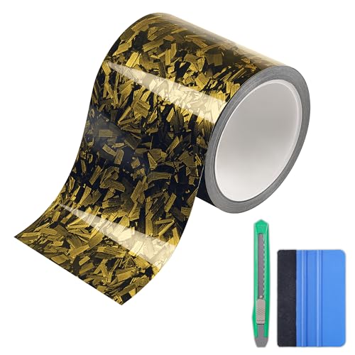 Lypumso Gloss Forged Carbon Fiber Vinyl Wrap Tape 4" x 30ft - with Tool Kit for Chrome Delete, Door Sill Protector, Car Trim Blackout DIY Auto Detailing (Yellow) - color: Yellow, size: 4inch x 30ft
