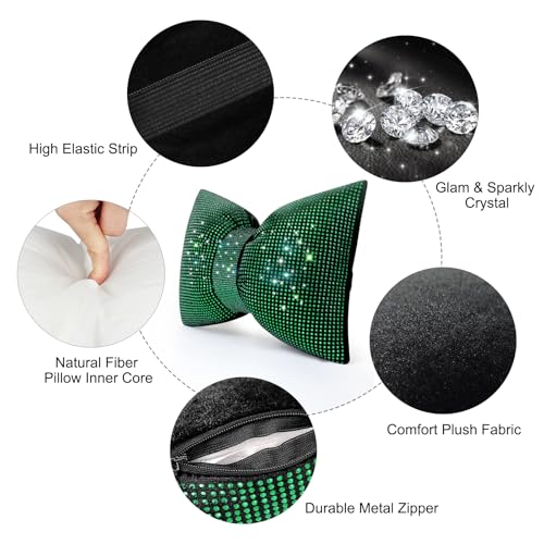 surpassme 2PCS Rhinestone Car Headrest Neck Pillow for Driving with Bling Bling Crystal Bow Pillow Car Accessories for Women (Green) - color: 2 Green Pillows