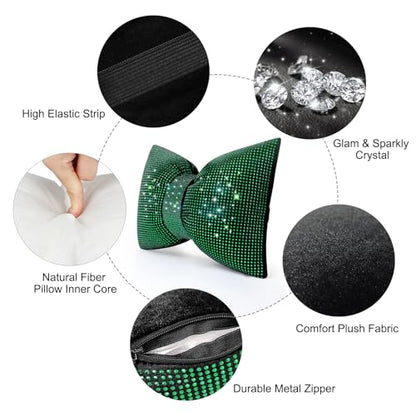 surpassme 2PCS Rhinestone Car Headrest Neck Pillow for Driving with Bling Bling Crystal Bow Pillow Car Accessories for Women (Green) - color: 2 Green Pillows