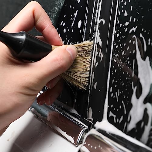 Car Detailing Brush Set, 4 PCS Soft Boars Hair Auto Interior Cleaning Detail Brushes, Perfect for Safely Cleaning Emblem Air Vent, Leather Seats, Washing Wheels, Tires, Engine Bay, Car Detailing Kit - size: boars hair