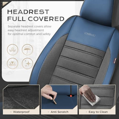 Coverado Car Seat Covers Front Seats, Luxury Leather Car Seat Covers, Automotive Mesh Seat Covers 2 Pack, Airbag-Compatible, Black Blue Seat Covers for SUV Sedan Truck - color: Blue&Black, size: Frontpair