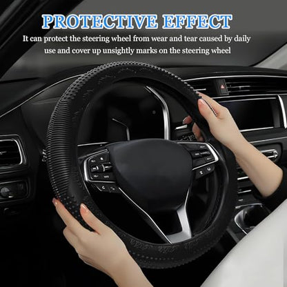 Wuyaoyao Car Steering Wheel Cover, Anti-Slip Silicone Steering Wheel Cover Protector, Non-Slip Massage Grip Auto Wheel Cover Fits 14-15 Inch, Universal Interior Car Accessories (Black) - color: Black