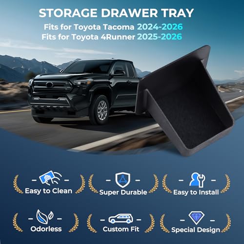 Center Console Organizer Drawer Storage Tray for Toyota Tacoma 2026 2025 2024 4th Gen & Toyota 4Runner 2026 2025 6th Gen, Interior Accessories Wheel Cubicle Hidden Cubby Insert Tray, Black - style: 8) Fits for 2024-2026 Tacoma & 2025-2026 4Runner