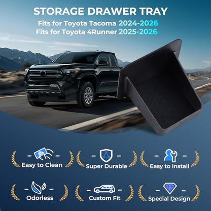 Center Console Organizer Drawer Storage Tray for Toyota Tacoma 2026 2025 2024 4th Gen & Toyota 4Runner 2026 2025 6th Gen, Interior Accessories Wheel Cubicle Hidden Cubby Insert Tray, Black - style: 8) Fits for 2024-2026 Tacoma & 2025-2026 4Runner