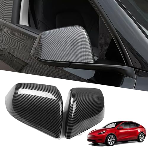 YHCDSEA Rearview Mirror Guard Cover for Tesla Model Y, Side Mirror Cover Exterior Accessories fit for Model Y 2024 2023 2022 2021 (Glossy Carbon Fiber Pattern) - color: MY-Glossy Carbon Fiber Pattern