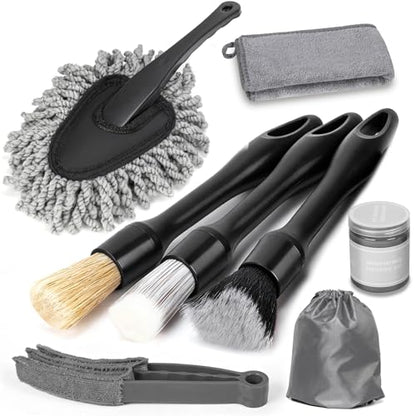 8PCS Car Interior Detailing Kit - 200g Cleaning Gel (185% More Than 70g), Ultra-Soft Detailing Brush Set, Dash Duster, Air Vent Brush, Microfiber Towel | Car Cleaning Supplies Gift for Men