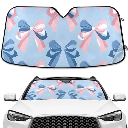 Pink Bow Blue Pattern Windshield Sunshade Car Sun Shade Blocks UV Rays Visor Protector Accordion Folding Sun Reflector Auto Sunshade for Truck SUV - color: C008