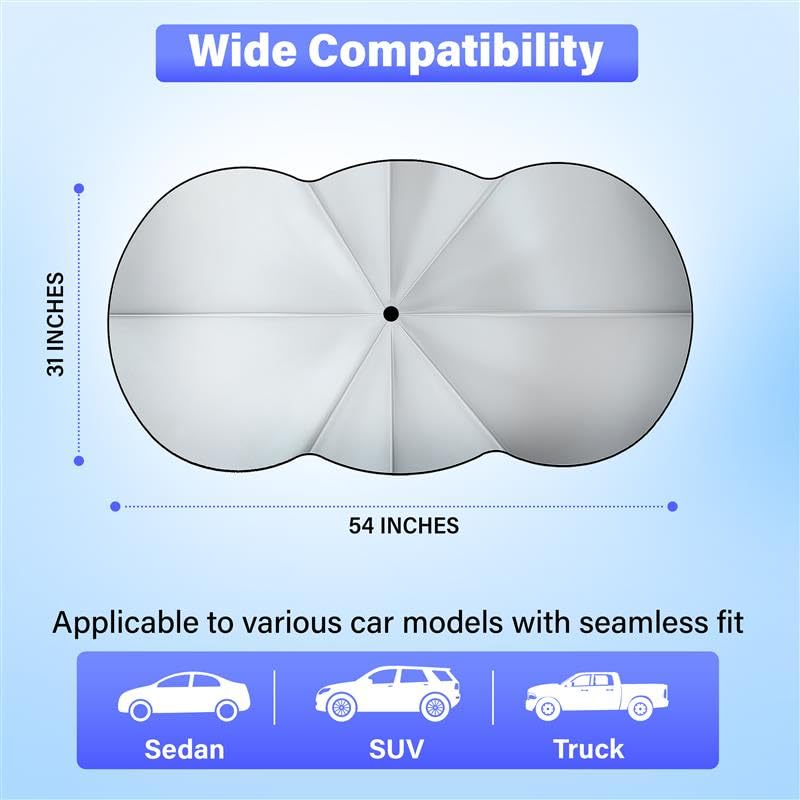 EcoNour Car Windshield Sunshade Umbrella | Foldable Windshield Sun Shade Cover | Front Car Window Shade for Maximum UV Rays & Heat Protection | 240T Polyester Umbrella Sunshade