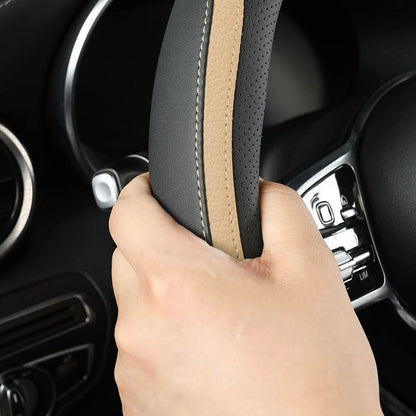 Car Steering Wheel Cover, Leather Steering Wheel Cover Beige Universal 14.5-15 Inch Microfiber Leather Anti-Slip Breathable Auto Steering Wheel Covers for Men Women (Black&Beige) - color: Beige