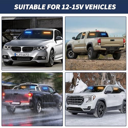 4X 6.1 inch Emergency Strobe Lights 24 LED Hazard Warning Flashing Safety Dash Front/Rear/Side Windshield Deck Split Lights for Construction Vehicles Tow/Plow Trucks (Amber/Blue) - color: Amber/Blue