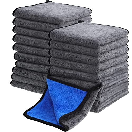 Nuenen 20 Pcs Microfiber Car Drying Towels Microfiber Cleaning Cloth 800 GSM Thick Plush Cleaning Dusting Cloth Auto Detailing Absorbent Towels Rags for Car Household Kitchen Window(Grey and Blue) - color: Grey and Blue