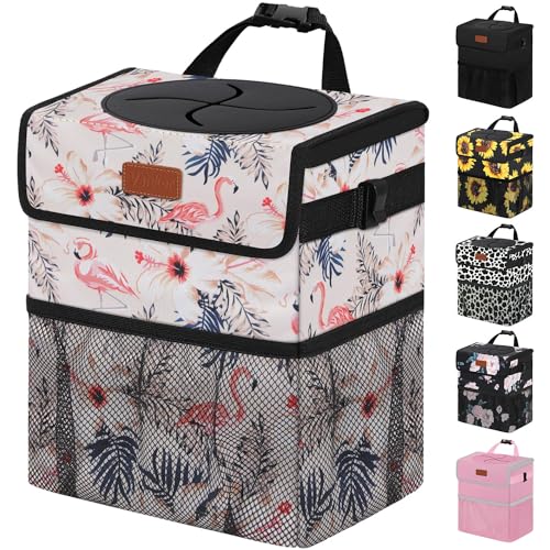 Vankor Cute Car Trash Can, Car Accessories for Women Interior Can Trash Bag Hanging Automotive Garbage Cans Pink Flamingo - color: Pink Flamingos, size: 2.2 Gallons