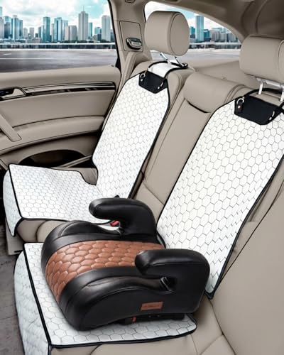 Owleys Set Seat Back Organizer & Car Seat Protector Hexy Waterproof & Non-Slip Protector for Child Car Cushion for Leather and Fabric Seats (White 2 pcs) - color: White 2 pcs