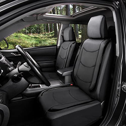 FH Group Full Set Faux Leather Car Seat Covers - Universal Fit, Low Back Front Seat Covers, Airbag Compatible, Split Bench Rear Seat Cover for SUV, Sedan Black - color: Black, style: Seat Covers