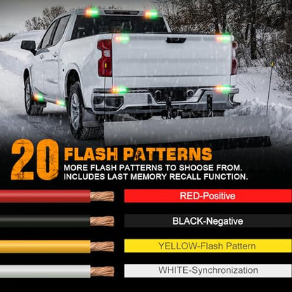 XRIDONSEN 8PCS Sync Truck Grill Strobe Lights 32 LED Amber Green Emergency Lights Grille Surface Mount Strobe Flashing Warning hazard Caution Safety Light for Tow Plow Trucks Construction Vehicles Car - color: Amber/Green