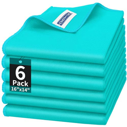 Microfiber Cleaning Cloth - 6 Pack Glasses Cleaning Cloth, 16" x 14" Window Cleaning Rags, Streak Free Lint Free Polishing Cloths Wipes for Eye Glass, Stainless Steel, Windshield, Turquoise - color: Turquoise, size: 6 Pk-16" X 14"