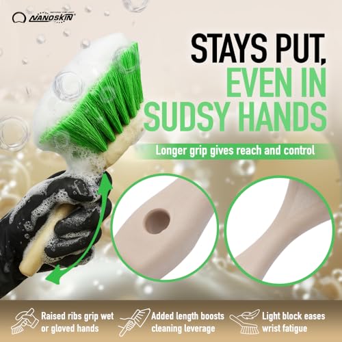 Nanoskin Pro-Grade 8.5" Car Detailing Brush - Durable Green Polystyrene Flagged Bristles, Acid Resistant, Gentle Surface Cleaning, Auto Wash, Tire & Wheel Scrub, Professional Automotive Detailer Tool - size: 8.5"