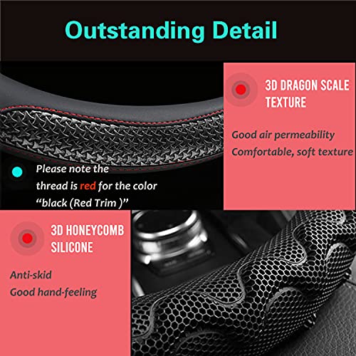 PINCTROT Steering Wheel Cover Great Grip with 3D Honeycomb Anti-Slip Design, Universal 14.5-15 Inch (Black/Red Stitch) - color: 2.Black (Red Trim), size: Medium(Standard) Size[14 1/2''-15'']