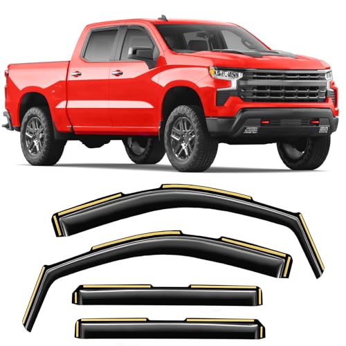 in-Channel Window Rain Guards Fit for Chevy Silverado 1500 & GMC Sierra 1500 Crew Cab 2019-2026 Extra Durable Window Deflectors Window Vent Visors Truck Vent Shades Exterior Car Accessories - size: 2019-2026 Chevy Silverado/GMC Sierra 1500 Crew Cab