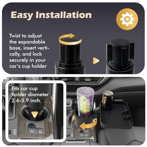 OtterVerz 11 Upgraded Car Cup Holder Tray, 3 in 1 Car Cup Holder Expander Adapter, 360° Rotating Detachable 10.5" Car Food Tray Table for Eating, Road Trip Essentials, Fits Yeti/Hydro Flask 16–46oz - size: 1 cup holder + 1 tray