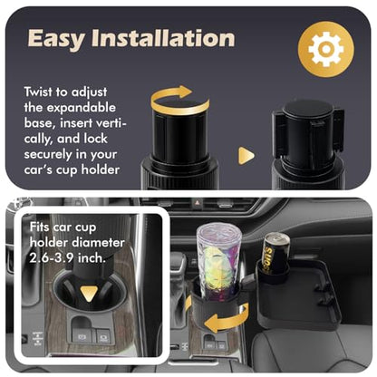 OtterVerz 11 Upgraded Car Cup Holder Tray, 3 in 1 Car Cup Holder Expander Adapter, 360° Rotating Detachable 10.5" Car Food Tray Table for Eating, Road Trip Essentials, Fits Yeti/Hydro Flask 16–46oz - size: 1 cup holder + 1 tray