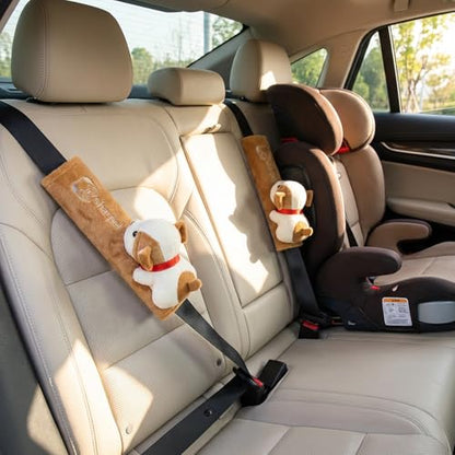 UNICOLD 2-Pack Ultra-Soft Short Plush Seatbelt Cover, Cute Animal Edition – Cloud-Like Shoulder Pad for a Comfy Ride for Adults & Kids (B-Dog) - style: B-Dog