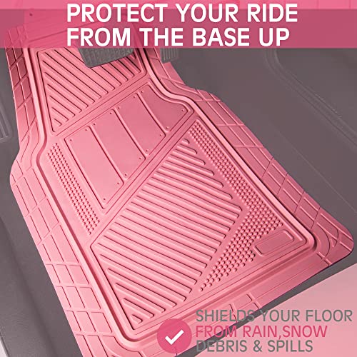 CAR PASS Heavy Duty Rubber Floor Mats 4-Piece,Pink Car Mats Full Sets Anti-Slip,Waterproof Universal Trim-to-Fit for Car SUV Truck, Durable All Weather Automotive Car Mats for Women,Girly(All Pink) - color: All Pink