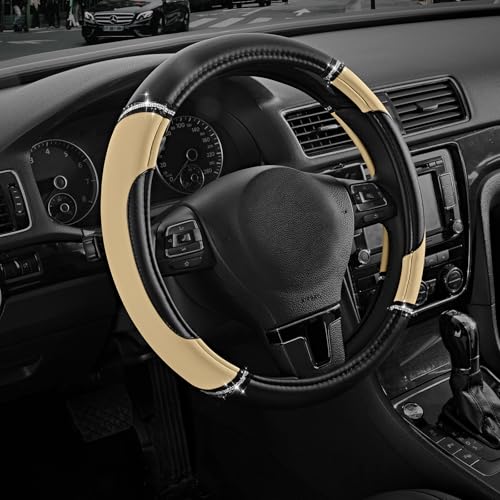 Road Comforts Leather Steering Wheel Cover - Made with PVC Leather - Anti-Slip, Universal Fit 14 1/2 inches to 15 inches - Beige - color: Beige