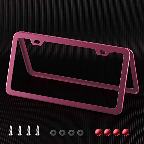 Pink License Plate Frame, Metal Thin Stainless Steel with 2 Holes Screw Cap, 2 Pack (Pink (Women's Favorite)) - color: Pink (Women's Favorite)